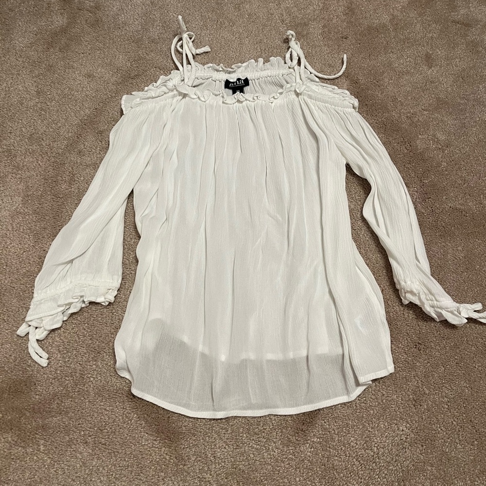 a.n.a White Off the Shoulder Sheer Blouse